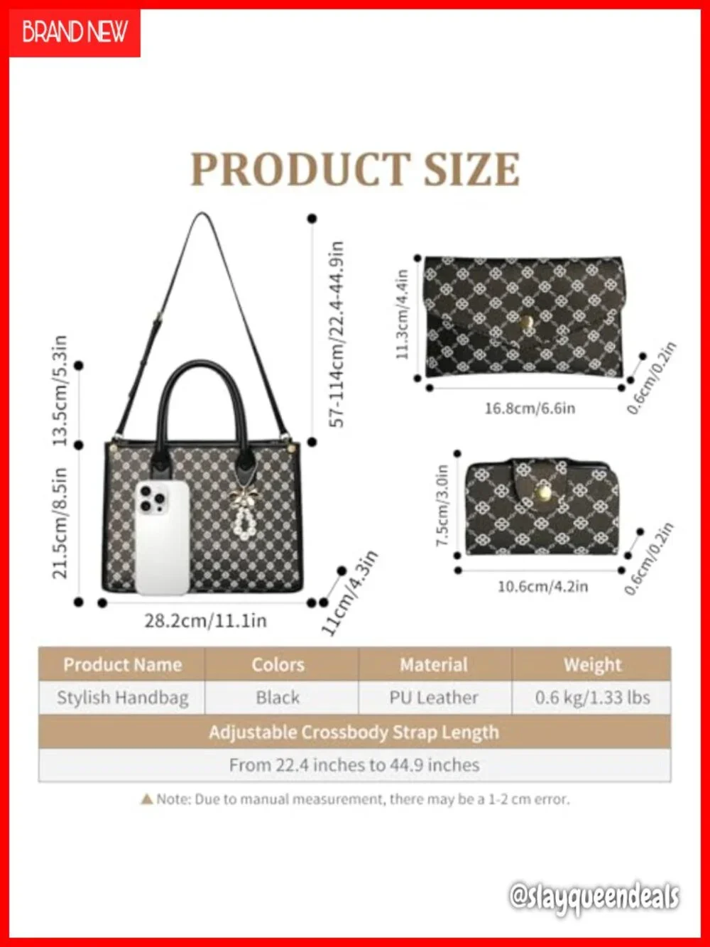 Women Satchel Handbag 3-Piece Set with Wallet, PU Leather, Checkered